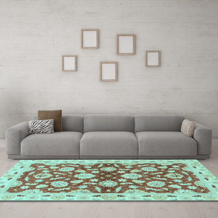Machine Washable Oriental Light Blue Traditional Rug in a Living Room, wshabs3024lblu