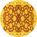 Round Machine Washable Oriental Yellow Traditional Rug, wshabs3024yw