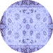 Round Machine Washable Oriental Blue Traditional Rug, wshabs3025blu