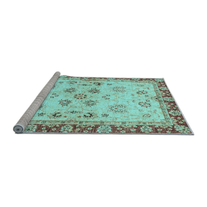 Sideview of Machine Washable Oriental Light Blue Traditional Rug, wshabs3025lblu