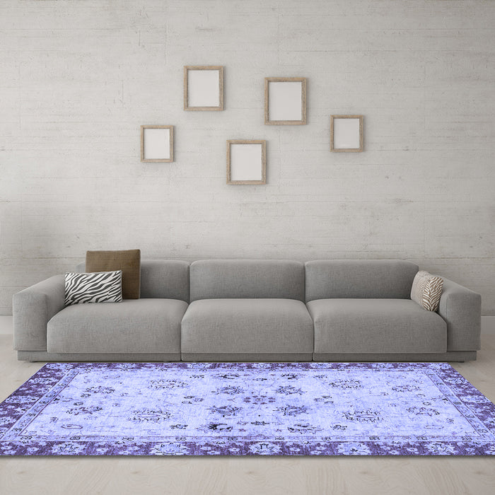 Machine Washable Oriental Blue Traditional Rug in a Living Room, wshabs3025blu