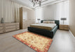 Machine Washable Abstract Mustard Yellow Rug in a Bedroom, wshabs3025