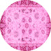 Round Machine Washable Oriental Pink Traditional Rug, wshabs3025pnk