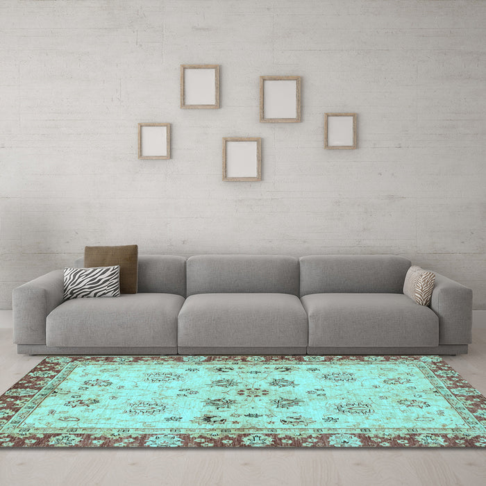 Machine Washable Oriental Light Blue Traditional Rug in a Living Room, wshabs3025lblu