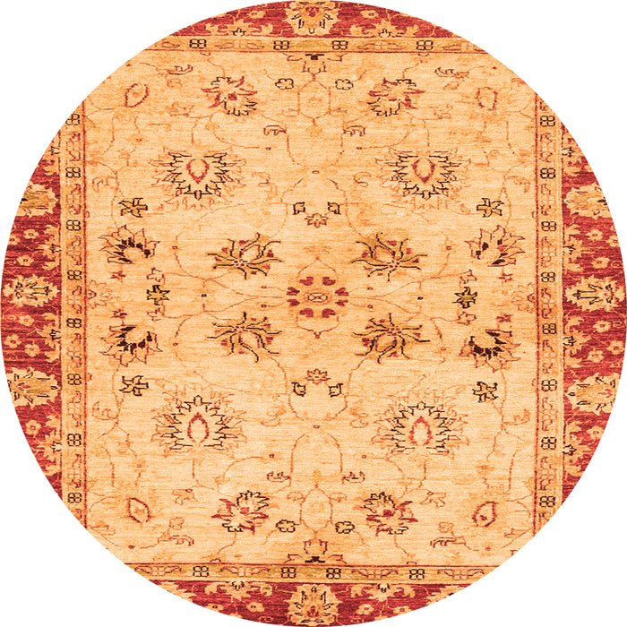Round Machine Washable Oriental Orange Traditional Area Rugs, wshabs3025org