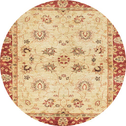 Round Abstract Mustard Yellow Oriental Rug, abs3025