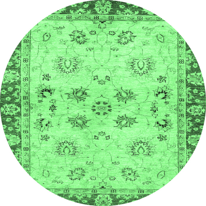 Round Machine Washable Oriental Emerald Green Traditional Area Rugs, wshabs3025emgrn