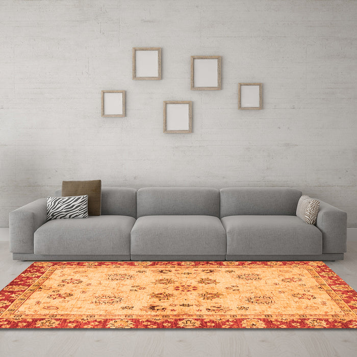Machine Washable Oriental Orange Traditional Area Rugs in a Living Room, wshabs3025org