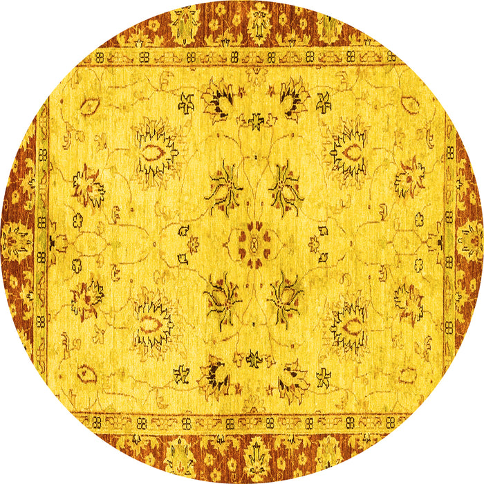Round Machine Washable Oriental Yellow Traditional Rug, wshabs3025yw