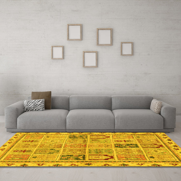 Machine Washable Abstract Yellow Modern Rug in a Living Room, wshabs3026yw