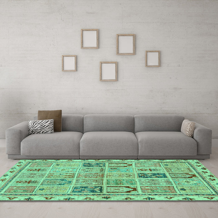 Machine Washable Abstract Turquoise Modern Area Rugs in a Living Room,, wshabs3026turq