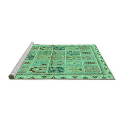 Sideview of Machine Washable Abstract Turquoise Modern Area Rugs, wshabs3026turq