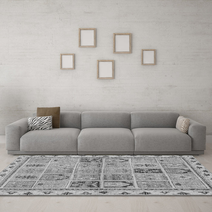 Machine Washable Abstract Gray Modern Rug in a Living Room,, wshabs3026gry