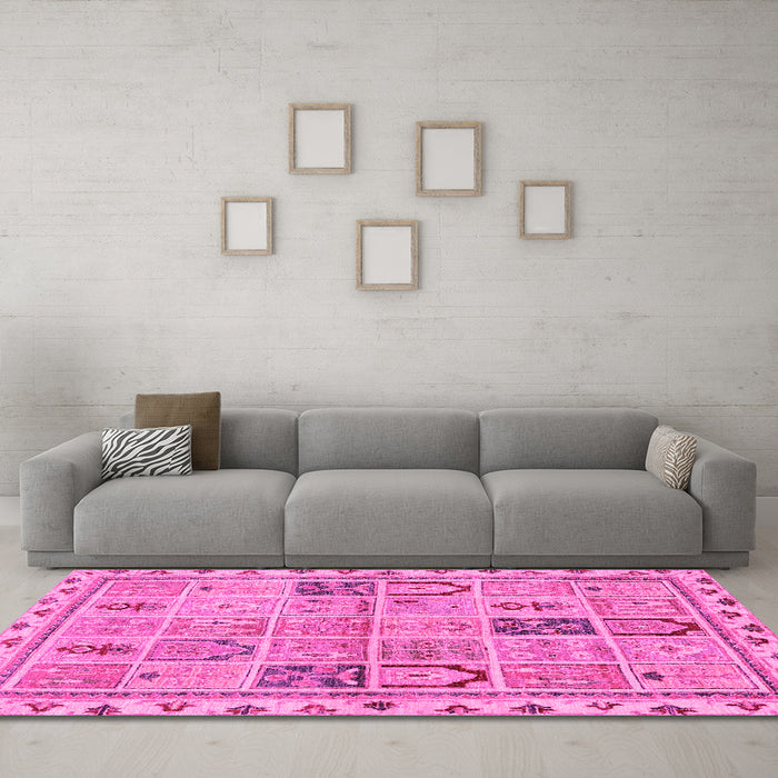 Machine Washable Abstract Pink Modern Rug in a Living Room, wshabs3026pnk