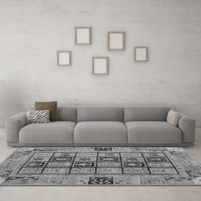 Machine Washable Abstract Gray Modern Rug in a Living Room,, wshabs3027gry
