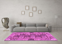 Machine Washable Abstract Purple Modern Area Rugs in a Living Room, wshabs3027pur