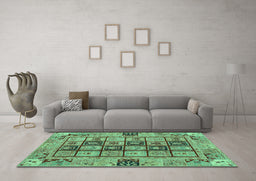 Machine Washable Abstract Turquoise Modern Area Rugs in a Living Room,, wshabs3027turq