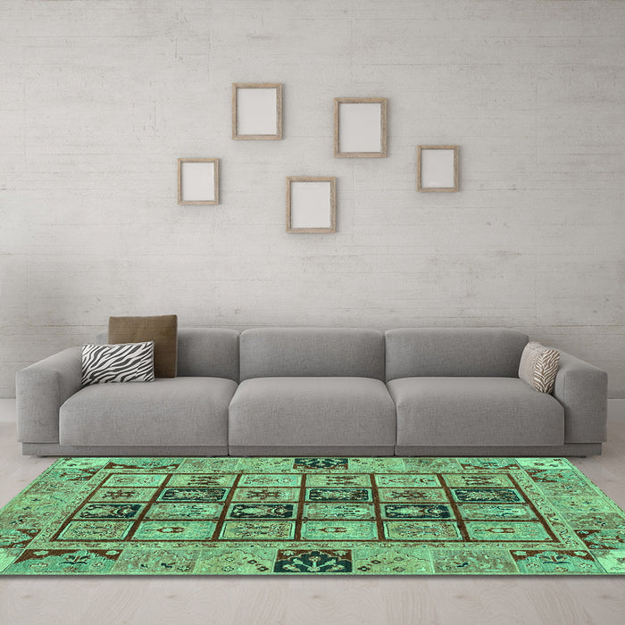Machine Washable Abstract Turquoise Modern Area Rugs in a Living Room,, wshabs3027turq