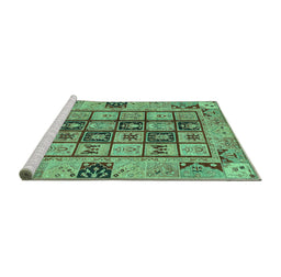 Sideview of Machine Washable Abstract Turquoise Modern Area Rugs, wshabs3027turq