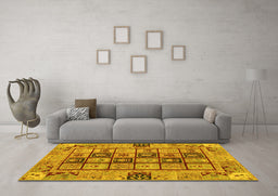 Machine Washable Abstract Yellow Modern Rug in a Living Room, wshabs3027yw