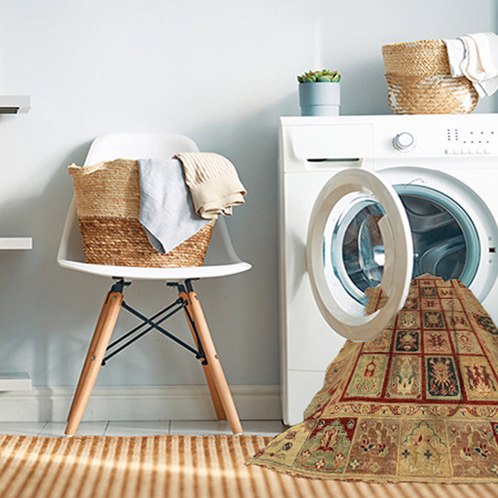 Machine Washable Abstract Yellow Rug in a Washing Machine, wshabs3027