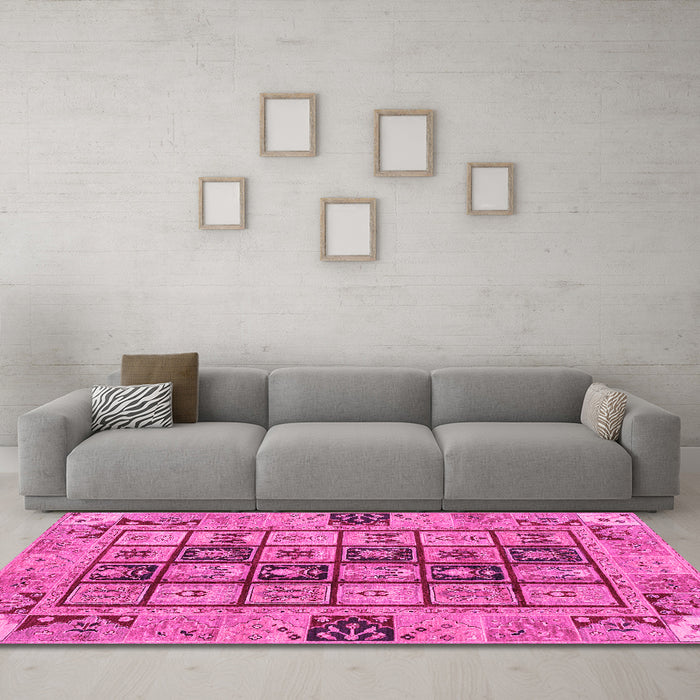 Machine Washable Abstract Pink Modern Rug in a Living Room, wshabs3027pnk
