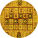 Round Machine Washable Abstract Yellow Modern Rug, wshabs3027yw