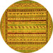 Round Machine Washable Abstract Yellow Modern Rug, wshabs3028yw