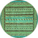 Round Machine Washable Abstract Turquoise Modern Area Rugs, wshabs3028turq