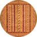 Round Machine Washable Abstract Orange Modern Area Rugs, wshabs3028org