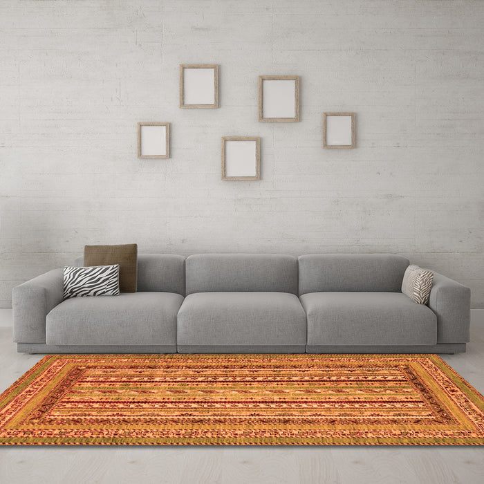 Machine Washable Abstract Orange Modern Area Rugs in a Living Room, wshabs3028org