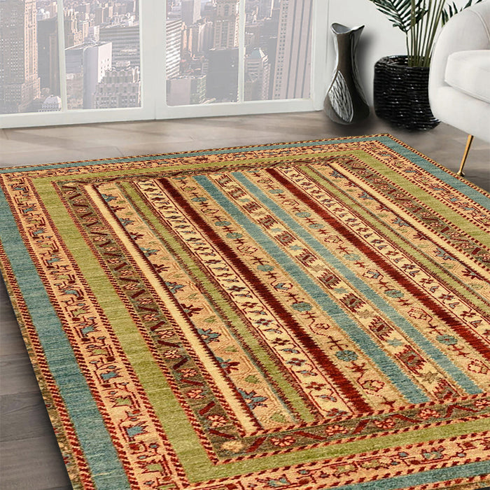 Abstract Metallic Gold Modern Rug in Family Room, abs3028