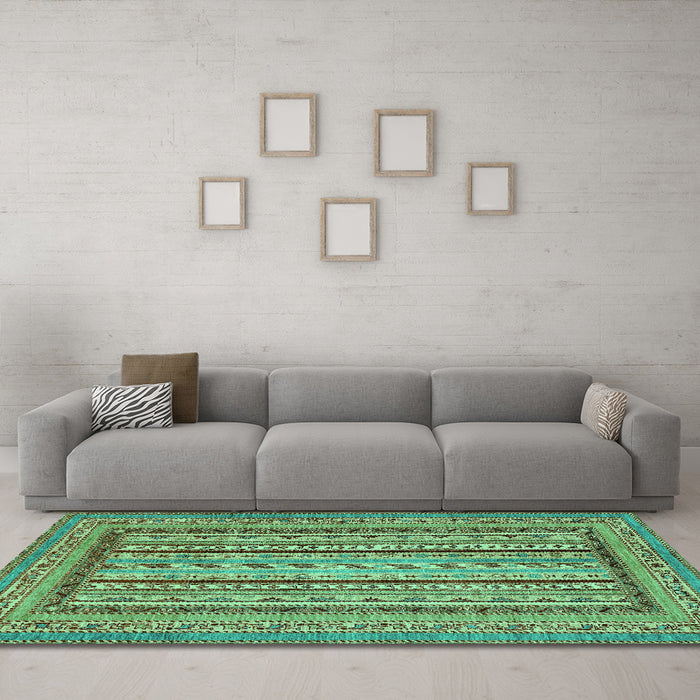 Machine Washable Abstract Turquoise Modern Area Rugs in a Living Room,, wshabs3028turq