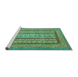 Sideview of Machine Washable Abstract Turquoise Modern Area Rugs, wshabs3028turq