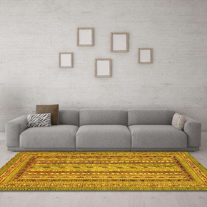 Machine Washable Abstract Yellow Modern Rug in a Living Room, wshabs3028yw
