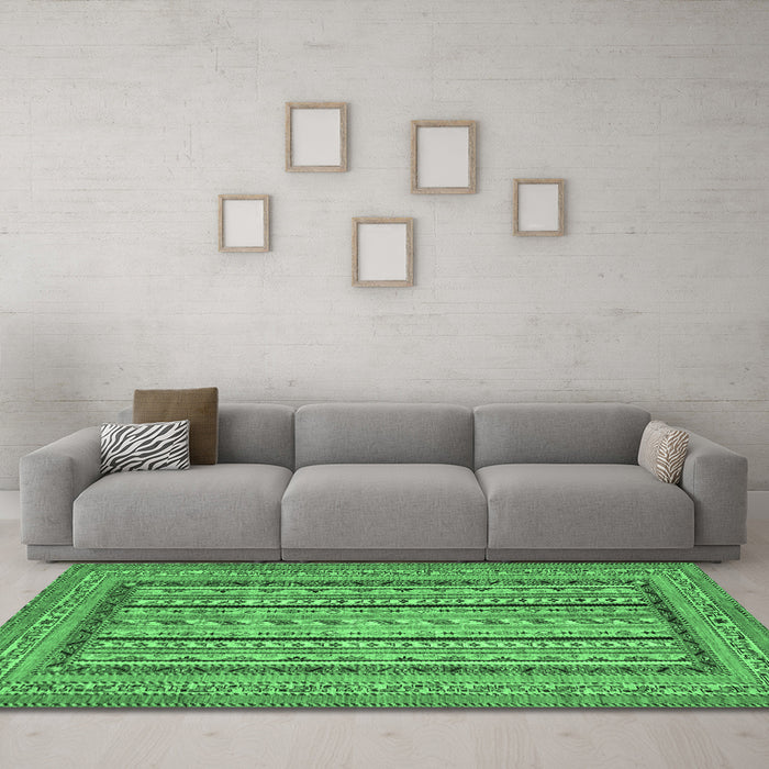Machine Washable Abstract Emerald Green Modern Area Rugs in a Living Room,, wshabs3028emgrn