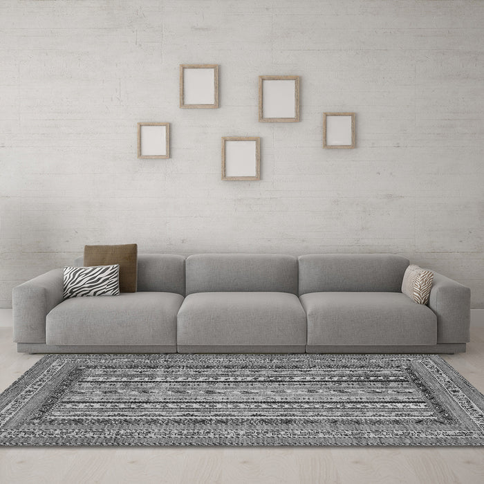 Machine Washable Abstract Gray Modern Rug in a Living Room,, wshabs3028gry