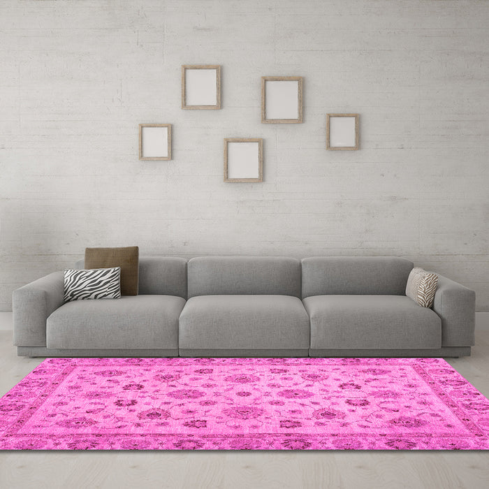 Machine Washable Oriental Pink Traditional Rug in a Living Room, wshabs3029pnk