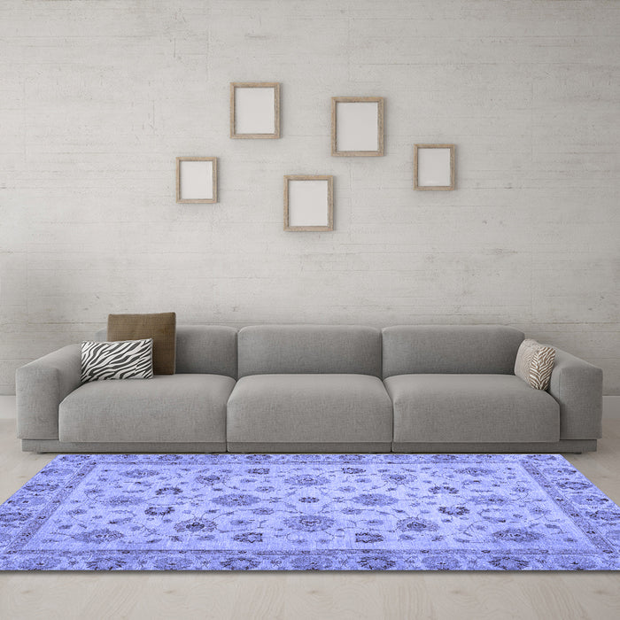 Machine Washable Oriental Blue Traditional Rug in a Living Room, wshabs3029blu