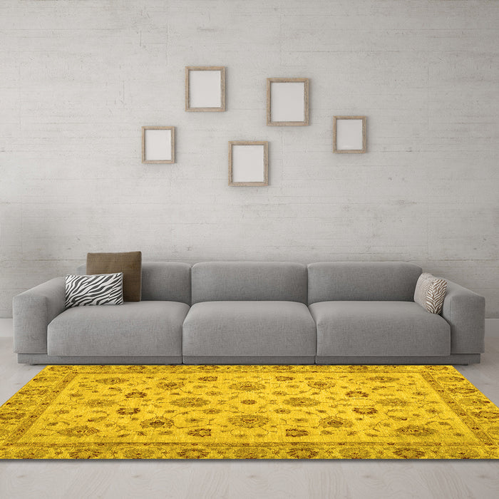 Machine Washable Oriental Yellow Traditional Rug in a Living Room, wshabs3029yw