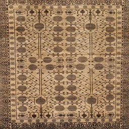 Square Abstract Saddle Brown Southwestern Rug, abs302