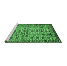 Sideview of Machine Washable Southwestern Emerald Green Country Area Rugs, wshabs302emgrn