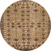 Round Abstract Saddle Brown Southwestern Rug, abs302