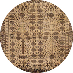 Round Machine Washable Abstract Saddle Brown Rug, wshabs302