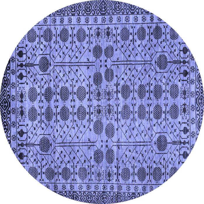 Round Machine Washable Southwestern Blue Country Rug, wshabs302blu