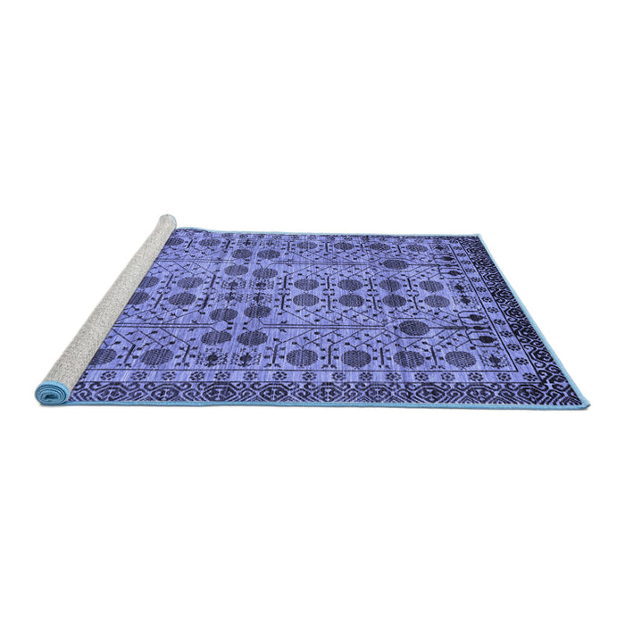Sideview of Machine Washable Southwestern Blue Country Rug, wshabs302blu