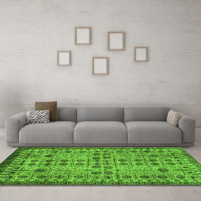 Machine Washable Southwestern Green Country Area Rugs in a Living Room,, wshabs302grn