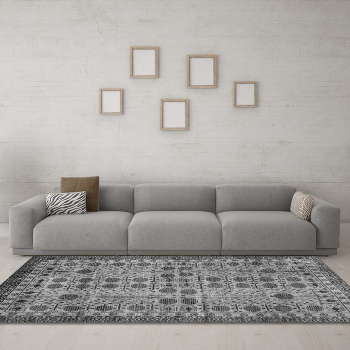 Machine Washable Southwestern Gray Country Rug in a Living Room,, wshabs302gry