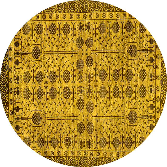 Round Machine Washable Southwestern Yellow Country Rug, wshabs302yw