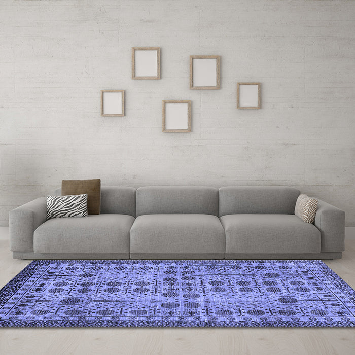 Machine Washable Southwestern Blue Country Rug in a Living Room, wshabs302blu